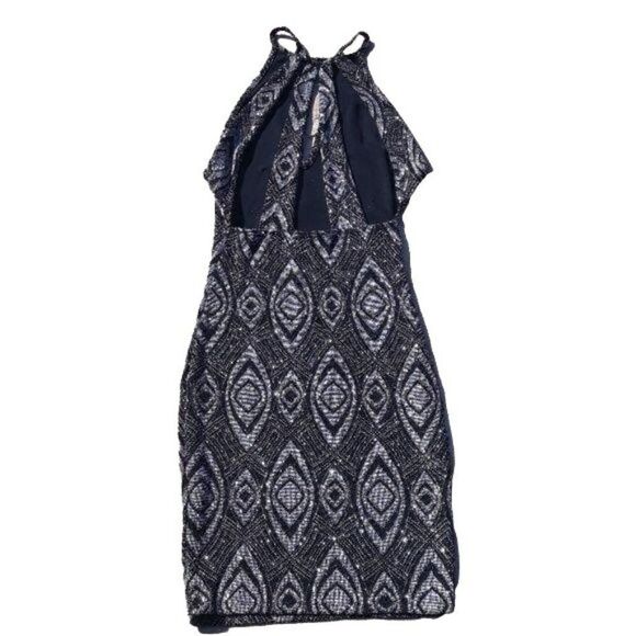 Iris Dress Choker Bodycon Peekaboo Deep V Cutout Back Metallic Geo Black Sz M - Picture 2 of 8